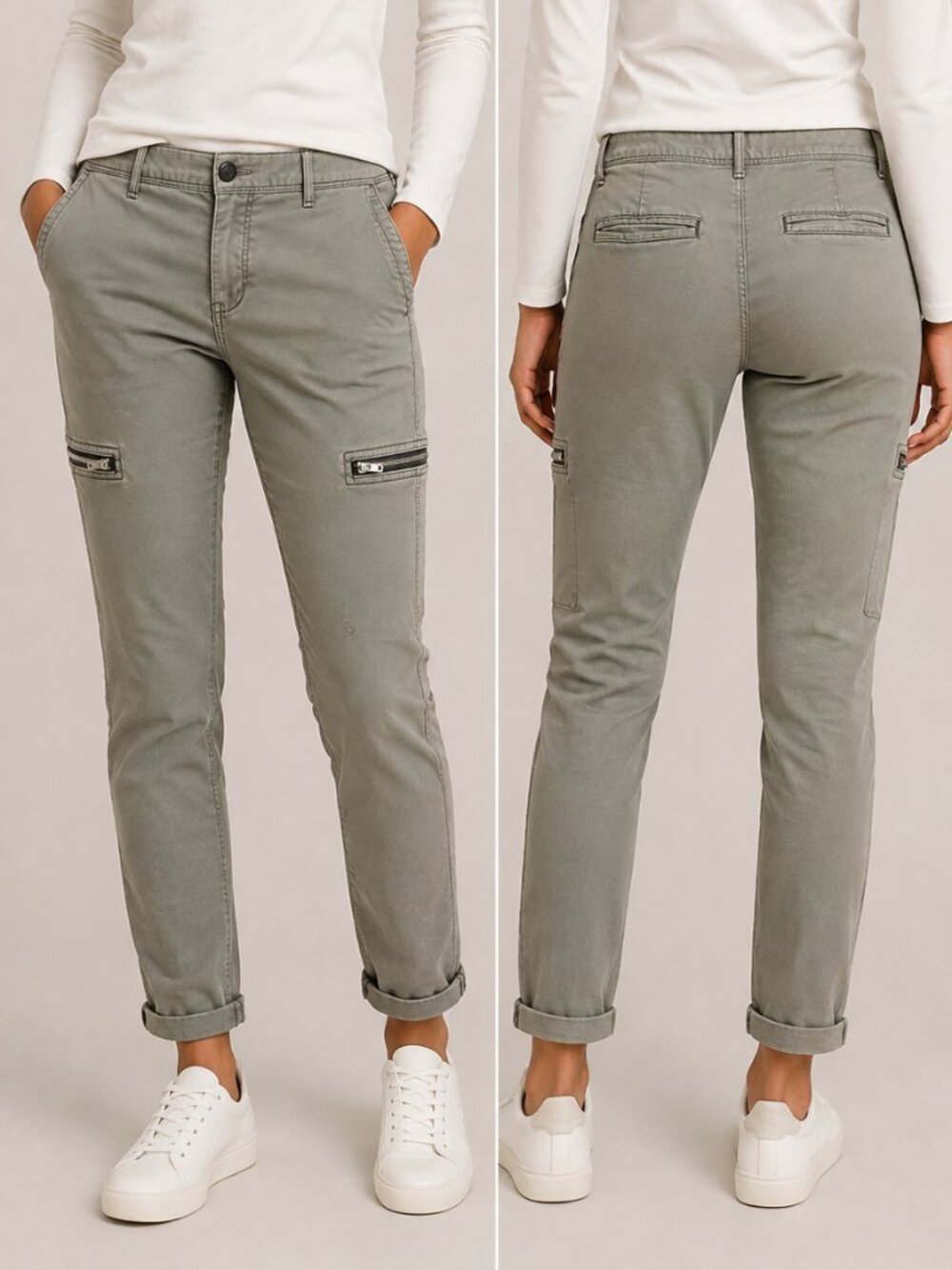 Gap Khakis Super Skinny Cargo Utility Pants Women's Size 8 Olive Green Zip